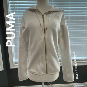 New with tags PUMA White Full zip Hoodie with Gold Zipper, side pockets
